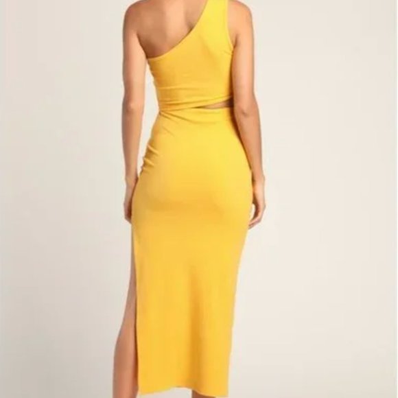 Spice Things Up Ribbed One Shoulder Cutout Midi Dress in Yellow - Picture 3 of 4